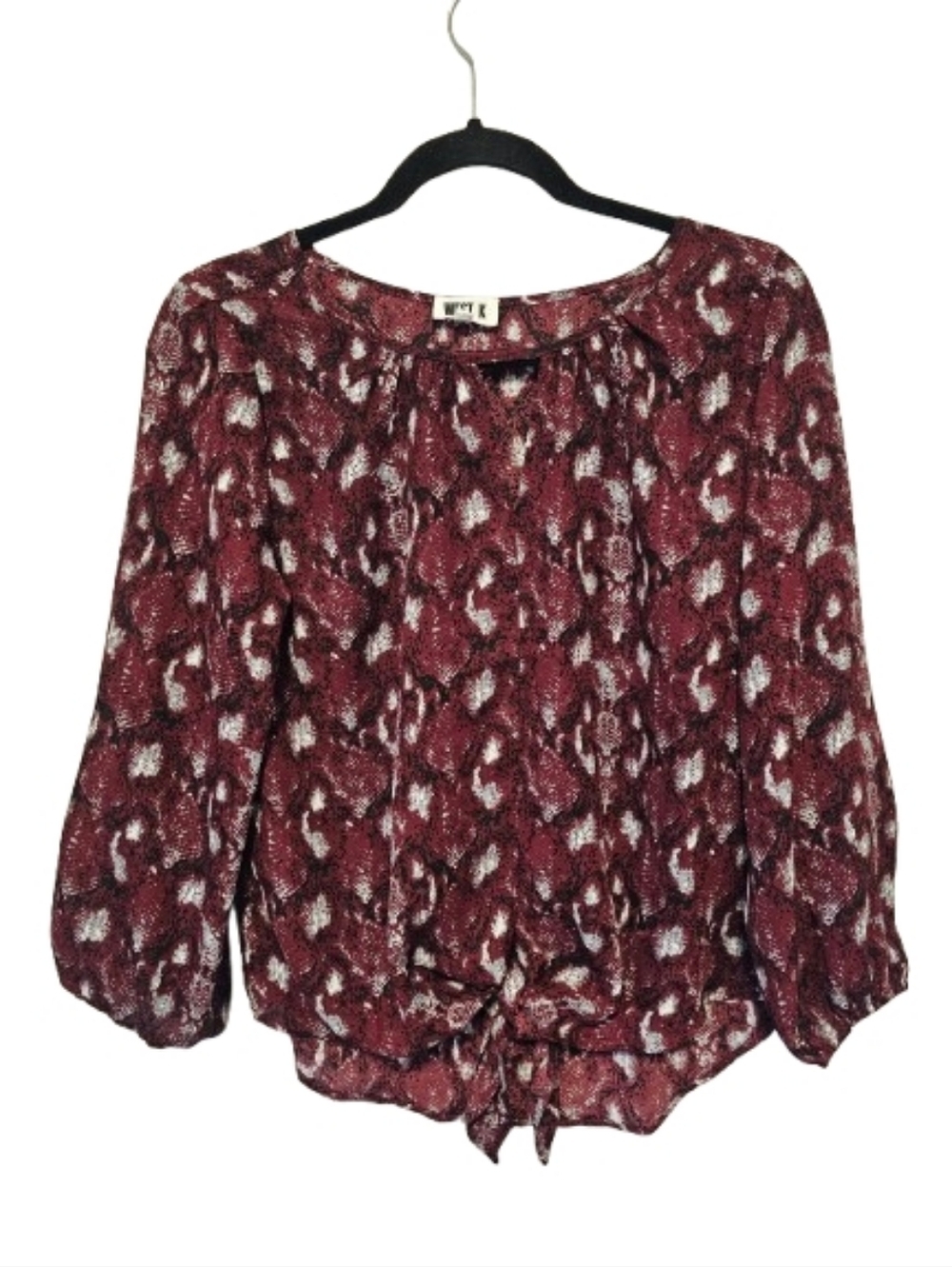 West K Stitch Fix Brand Maroon Printed Tie-Front Blouse Women's Size Small